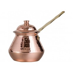 Solid Copper Hammered Copper Turkish Greek Arabic Coffee Pot with Lid Stovetop Coffee Maker Cezve Ibrik Briki with Brass Handle