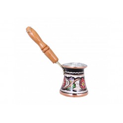 Copper Handpainted Copper Turkish Greek Arabic Coffee Pot Stovetop Coffee Maker Cezve Ibrik Briki with Wooden Handle