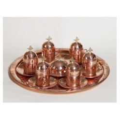 Copper Turkish Coffee Set 6 Persons Coffee Cups and Saucers with Delight Bowl