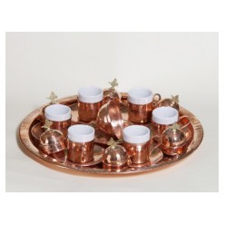 Copper Turkish Coffee Set 6 Persons Coffee Cups and Saucers with Delight Bowl