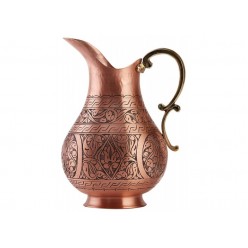 Solid Copper Handmade Matte Engraved Jug Pitcher Carafe 2L Copper Vessel for Drinking Water