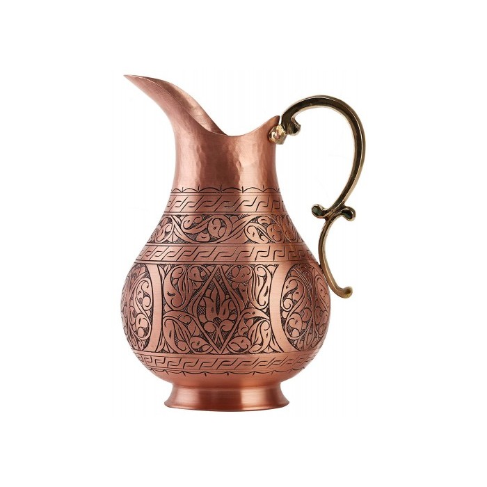 Solid Copper Handmade Matte Engraved Jug Pitcher Carafe 2L Copper Vessel for Drinking Water