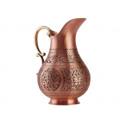 Solid Copper Handmade Matte Engraved Jug Pitcher Carafe 2L Copper Vessel for Drinking Water