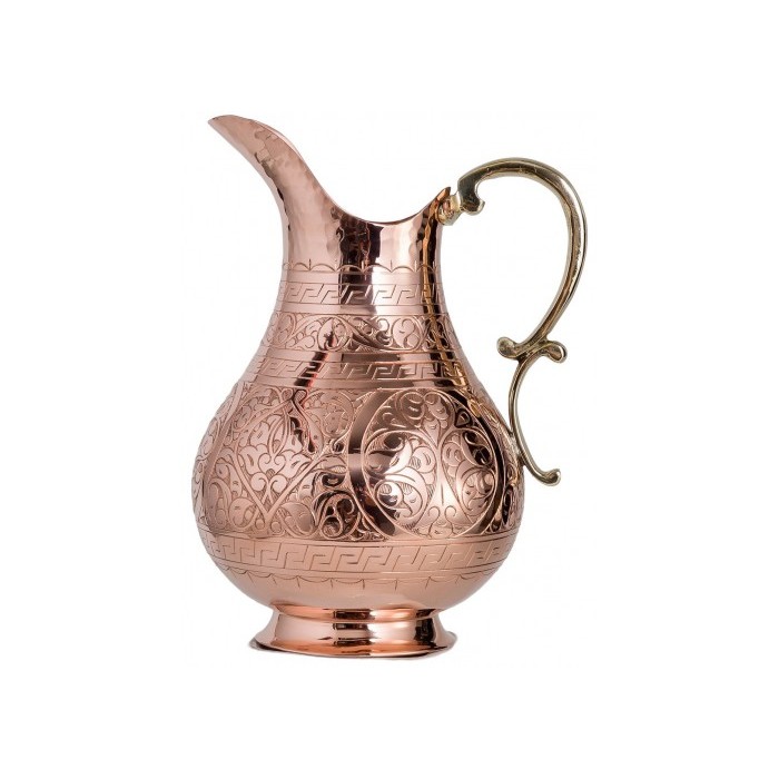 Solid Copper Handmade Engraved Jug Pitcher Carafe 2L Copper Vessel for Drinking Water