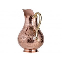 Solid Copper Handmade Engraved Jug Pitcher Carafe 2L Copper Vessel for Drinking Water