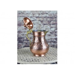 Solid Copper Handmade Engraved Jug Pitcher Carafe 2L Copper Vessel for Drinking Water