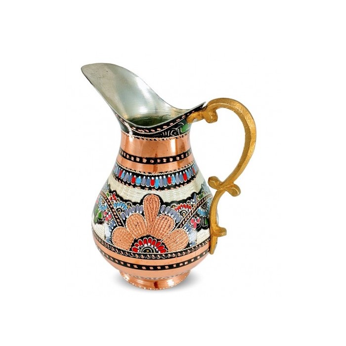 Solid Copper Handmade Handpainted Jug Pitcher Carafe 2L Copper Vessel for Drinking Water
