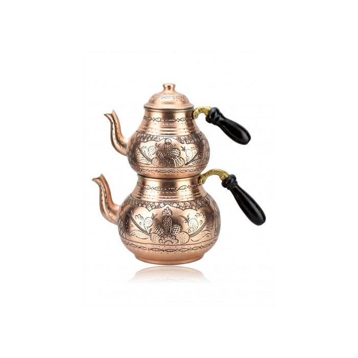 Copper Handmade Double Teakettle Turkish Teapot