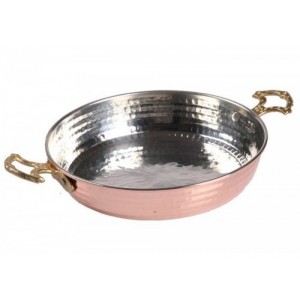 Copper Pan Skillet Fryer Egg Omelette Paella Pan Sahan with Brass Handles