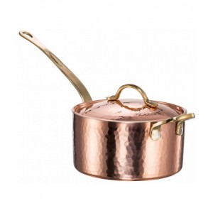 Copper Hammered Saucepan with Lid & Helper Handle
