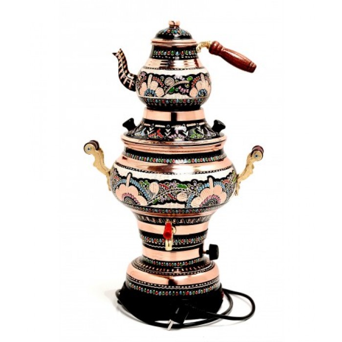 Copper Hand Painted Tea Kettle 4L Electric Samovar with Thermostat