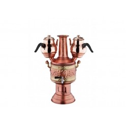 Copper Handicraft Coal Samovar Camp Stove Tea Kettle 5L and 2 Copper Teapots